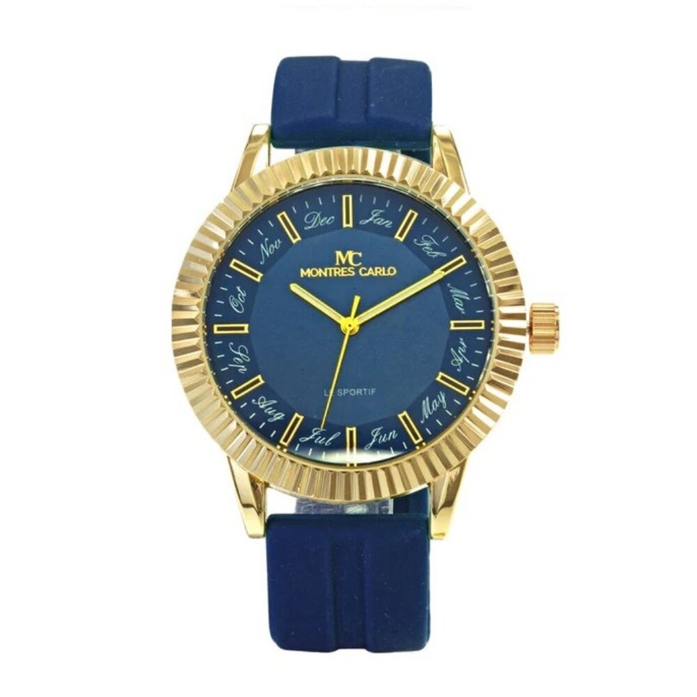 48mm Montres Carlo Men Blue Silicone Band Luxury Analog Fashion Dress Watch